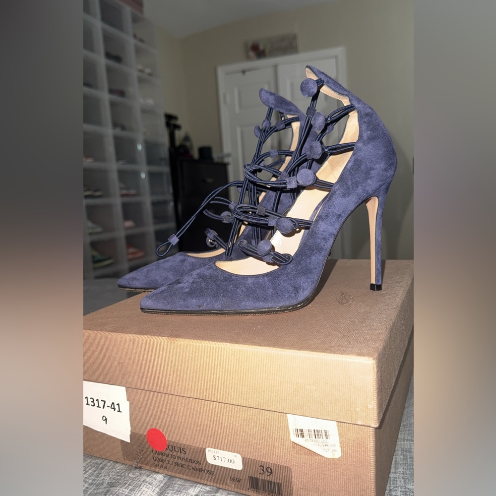 Gianvito Rossi Navy Lace-Up Heels